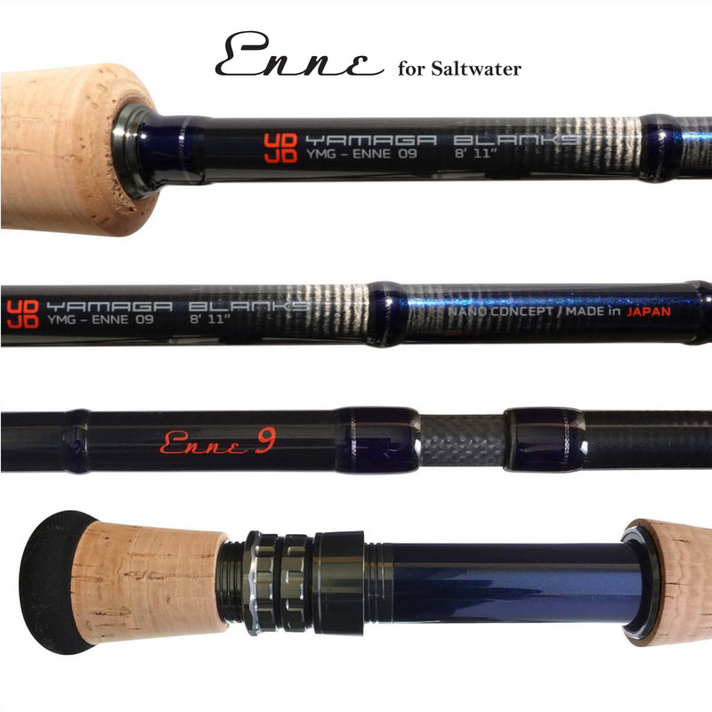 Load image into Gallery viewer, Close-up of YMAGA ENNE Saltwater Fly rod showing precision-engineered spigots and reel seat, made in Japan.
